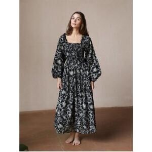 Mille Resort & Travel Dress Womens Small Catherine Black Hibiscus Long Sleeve
